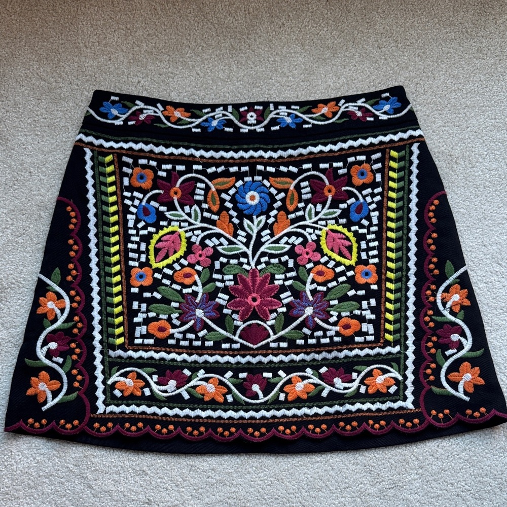 Lulu's Black Mini Skirt with Multicolor Embroidery